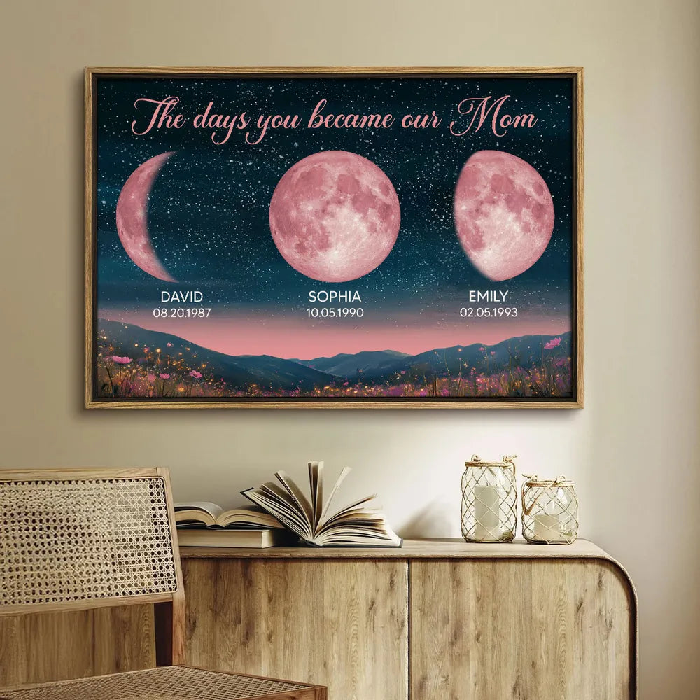 The Day You Became Our Mom Pink Moon Phase - Personalized Canvas - Gift For Mom, Mother's Day, Birthday Gift