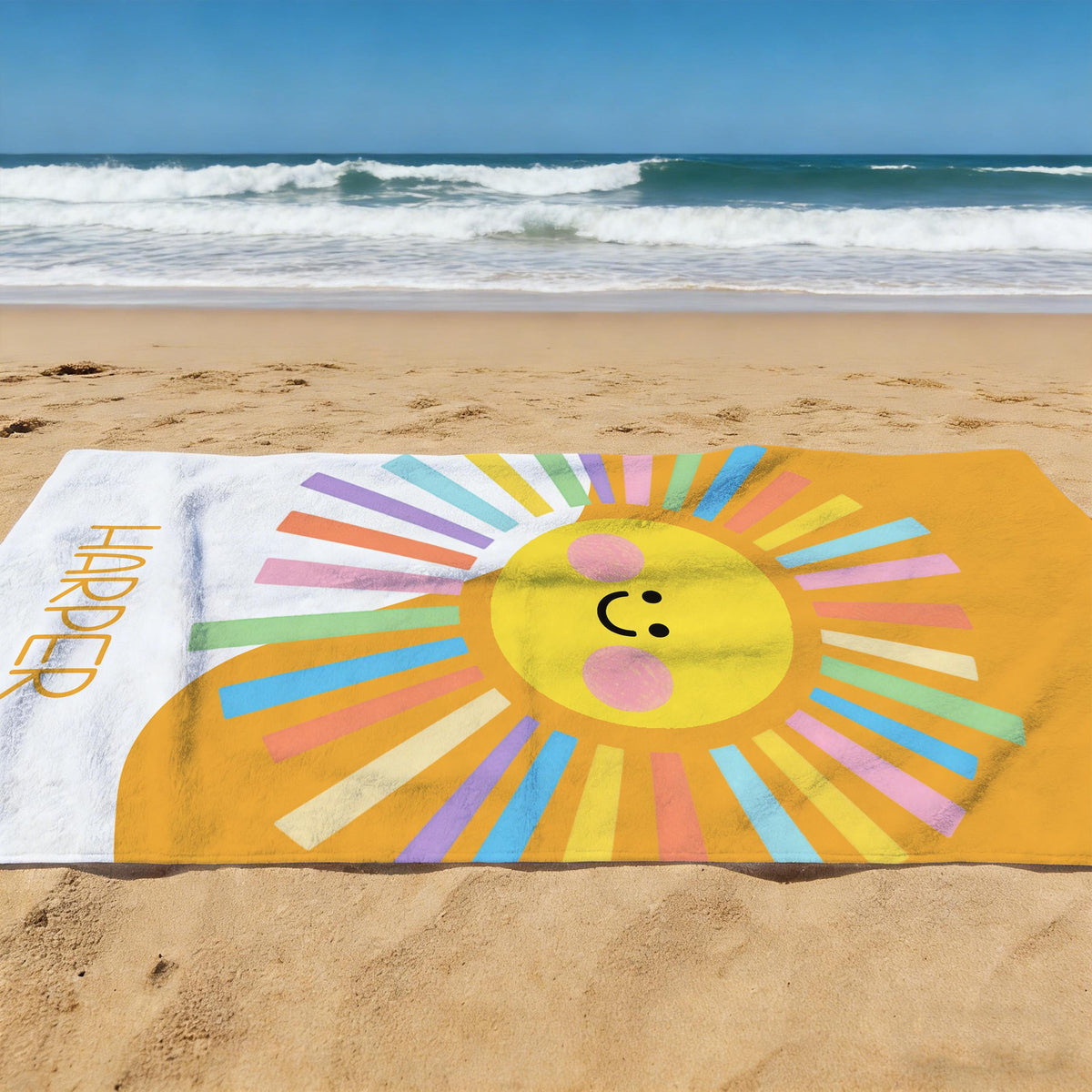 Personalized Brilliant Sun Beach Towel, Custom Name Pool Towel for Girls, Bithday Party Gift For Kids, Tropical Vacation Gift, Beach Lover's Gift