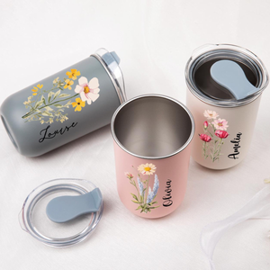 Personalized Floral Stainless Steel Tumbler, Bridesmaid Wedding Travel Cup 10oz, Gift For Her