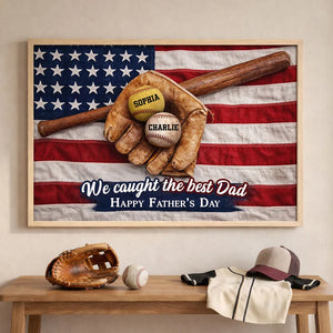 Nation Flag Baseball We Caught The Best Dad - Personalized Canvas - Father's Day Gift for Dad, Husband