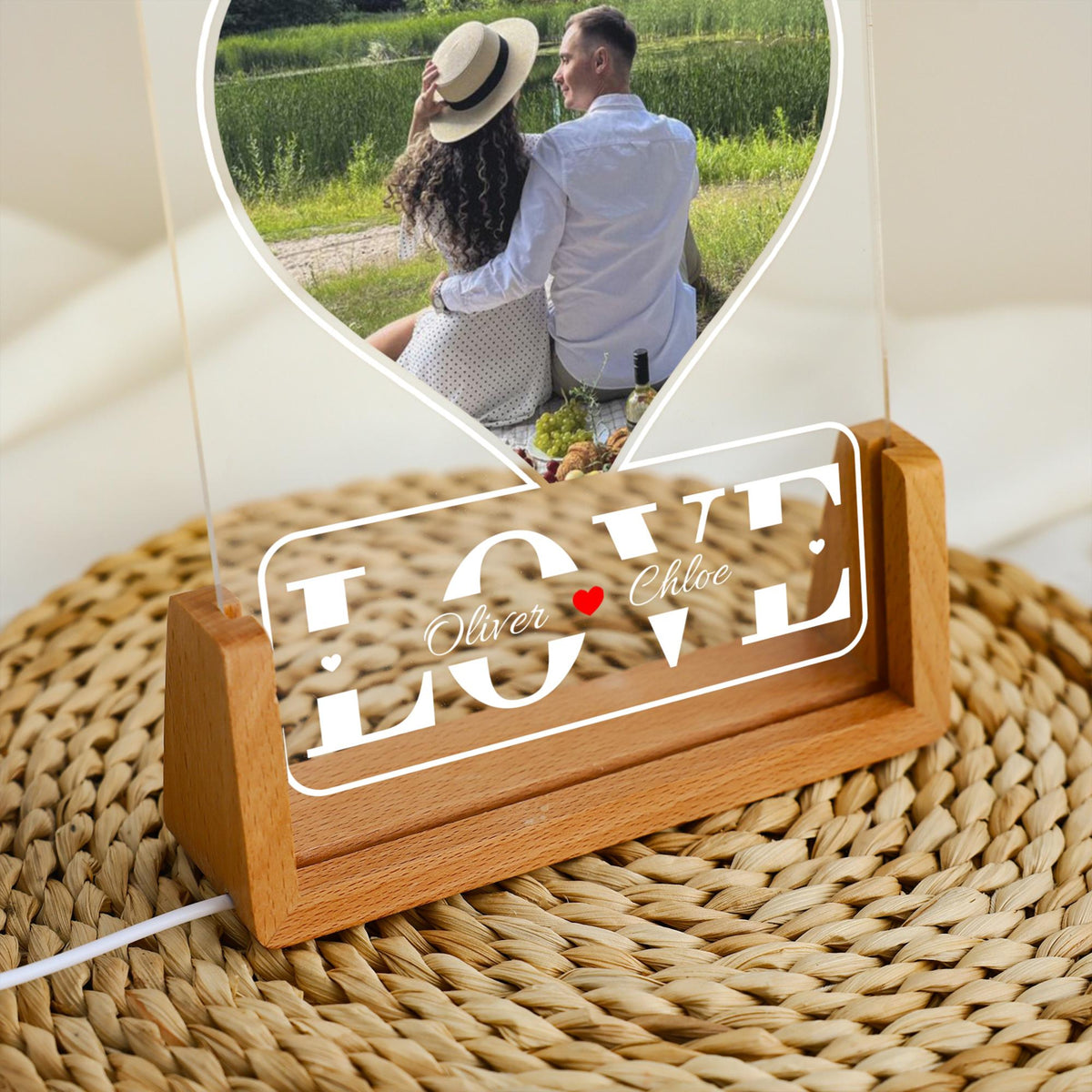 Custom Couple Photo Night Light, Personalized Photo Collage LED Light, Photo with Name Plaque, Desk Lamp, Valentines Gifts For Couple