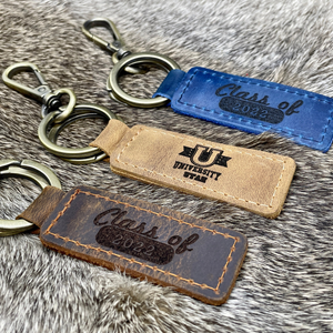 GRADUATION GIFTS, University Keychain, College Collegiate Sport Team Key Fob, Any University or College logo, Laser Engraved Leather