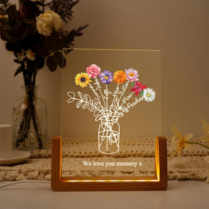 Custom Family Bouquet Night Light, Mothers Day Gift, Mum's Bunch with Kids Name, Birth Flower Lamp, Gift for Mom/Grandma, Mother's Day Gift