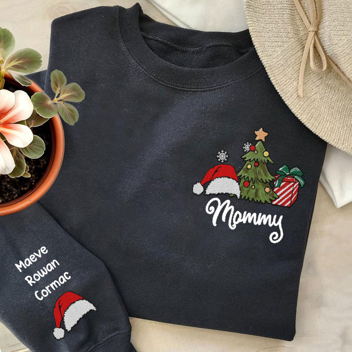 Personalized Grandma Embroidered Sweatshirt, Custom Christmas Nana Sweatshirt and Grandkids Names On Sleeve, Christmas Gift for Mom, Nana