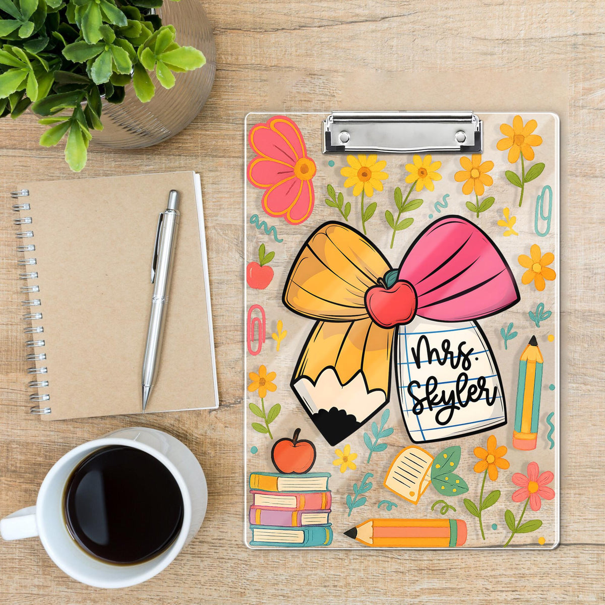 Personalized Teacher Appreciation Gift, Custom Pencil Floral Teacher Clipboard, End Of Year Gift, Back To School Teacher School Supplies