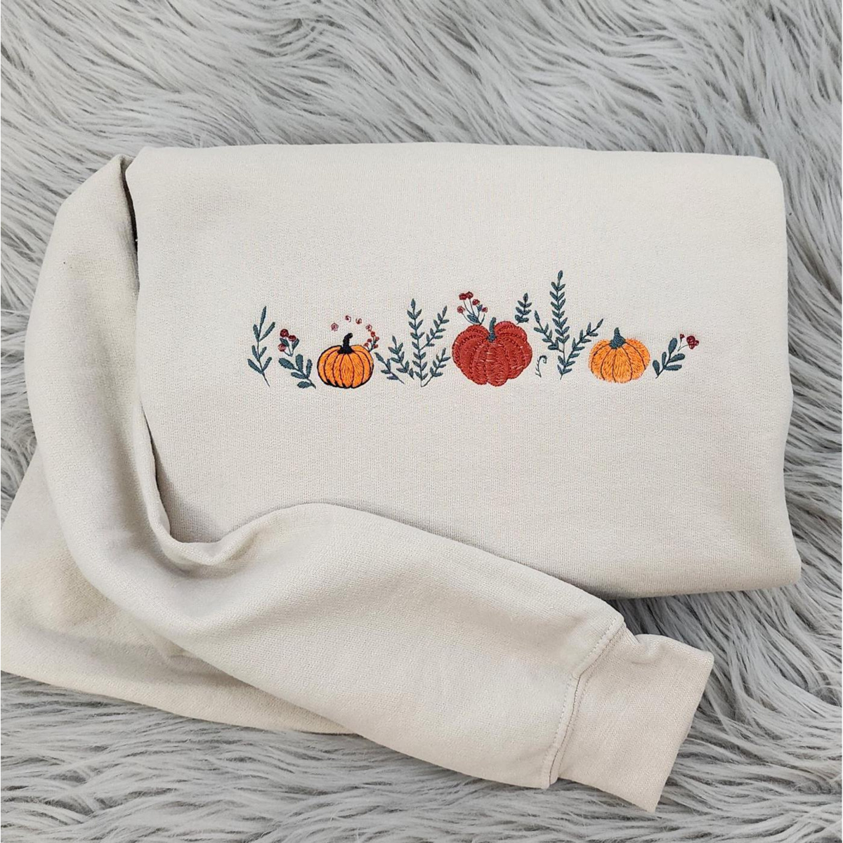 Enchanted Fall Pumpkins Embroidered Crewneck - Pumpkin Patch Crewneck - Autumn Style- Pumpkin Forest