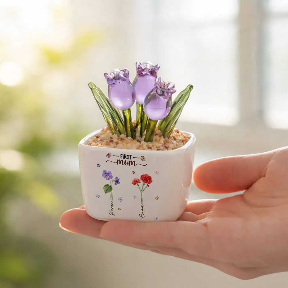 First Mom Now Grandma - Personalized Mini Glass Flower Pot - Gift For Grandma, Mom, Mother's Day Gift