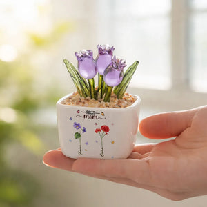 First Mom Now Grandma - Personalized Mini Glass Flower Pot - Gift For Grandma, Mom, Mother's Day Gift