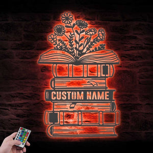 Custom Librarian Book Reading Metal Wall Art LED Light, Personalized Reader Name Sign Home Decor, Read More Books Nerd Decoration Book Lover