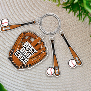 Custom Baseball Keychain For Dad, Custom Dad Keychain With Kid Names Charm, Father's Day Gifts, Baseball Lover, Gift For Baseball Dad