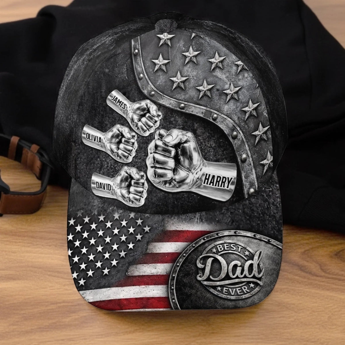 Custom Dad Fist Bump Hat with Kids Names, Personalized Father's Day Classic Cap, Gift For Dad Grandpa