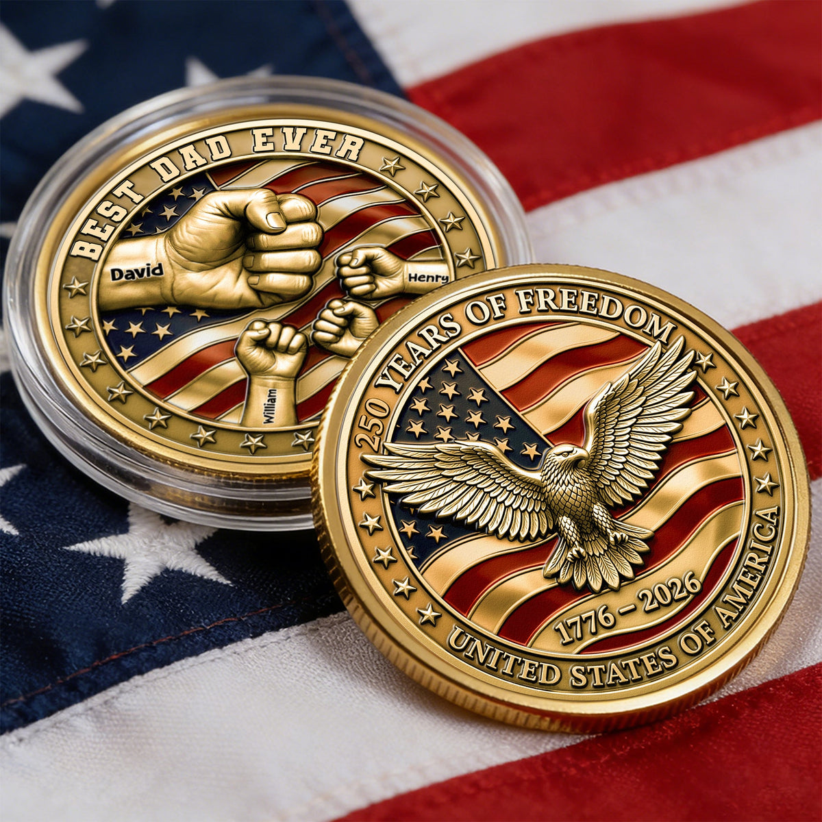Best Dad Ever USA 250Th Anniversary - Personalized Metal Coin - Gift For Father, Patriotic Gift, Father's Day Gift