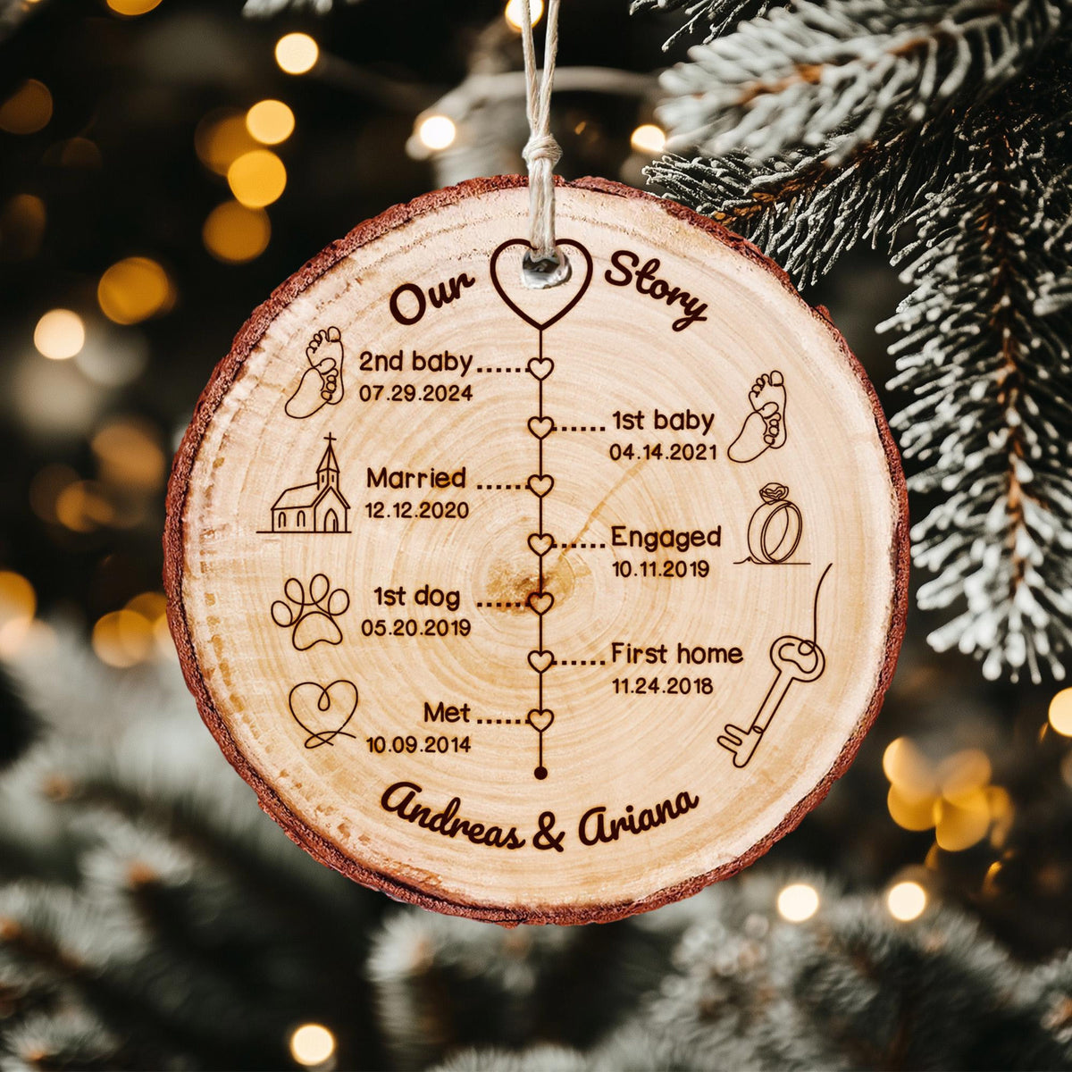 Custom Anniversary Wedding Wood Ornament, Personalized Love Story Timeline Gifts for Him, Anniversary Christmas Ornament Gift for Husband