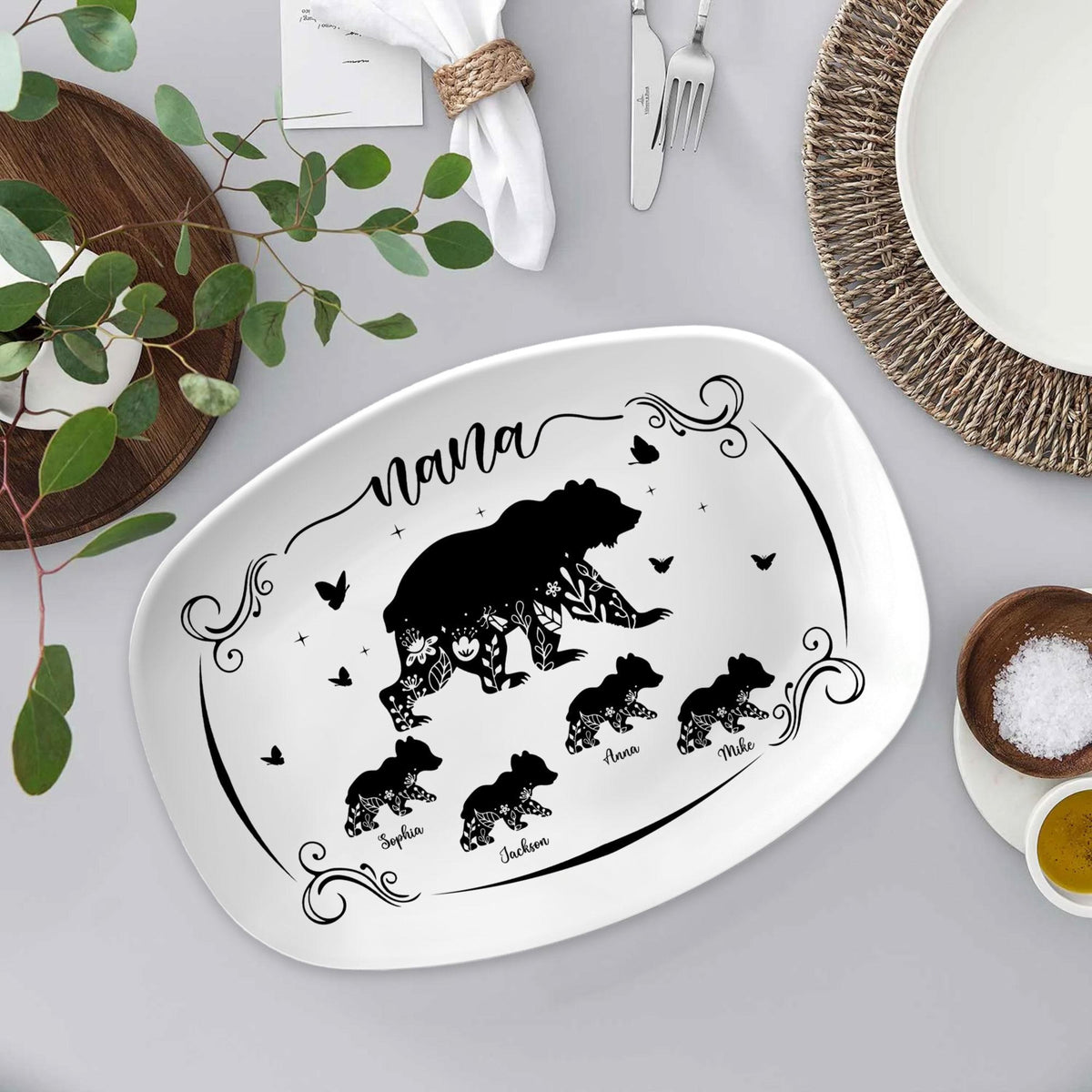 Personalized Mama Bear Platter, Custom Bear Family Plate With Grandkids Names, Mom Coffee Mug, Mothers Day Gift for Mom, Grandma
