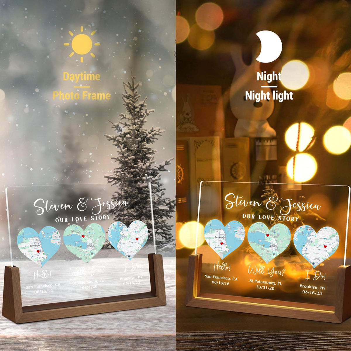 Personalized Address Map Anniversary Gift, Hello Will You I Do Night Light, Custom Our Love Story Gift, Engagement Gift For Couple