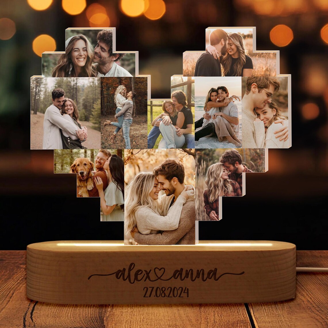 Personalized Valentine's Couples Gift, Couples Photo Night Light, Custom Picture Heart Light, Anniversary Gift For Couples, Engagement Gift