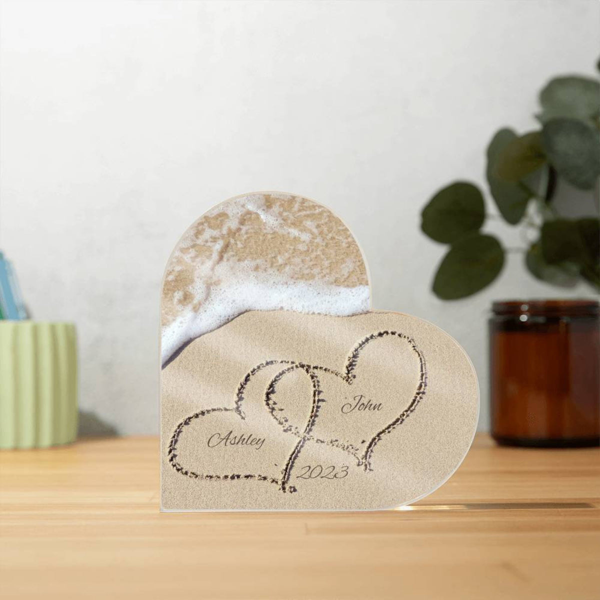 Name in the Sand, Beach Art, Beach Valentine, Beach Wedding Gift, Heart Plaque, Wedding Keepsake, Couple Gift