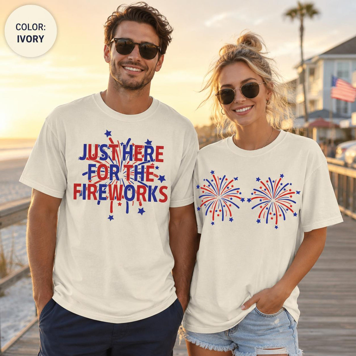 Funny 4th Of July Couples Shirts, Fireworks Matching Tee, Independence Day Top, Comfort Colors 1717, Patriotic Husband Wife Graphic Tee