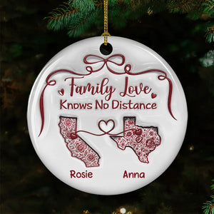 Family Love Knows No Distance Toile De Jouy - Personalized 3D Inflated Effect Ornament - Gift For Family, Christmas Gift