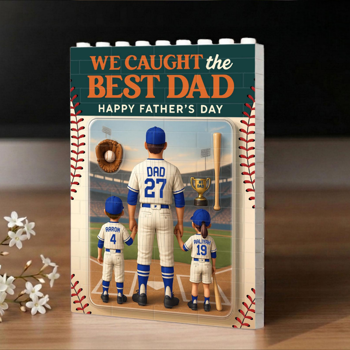 Personalized Baseball Dad Building Blocks, Custom Figure Father's Day Gift, Baseball Dad With Kids Number and Name, Baseball Season
