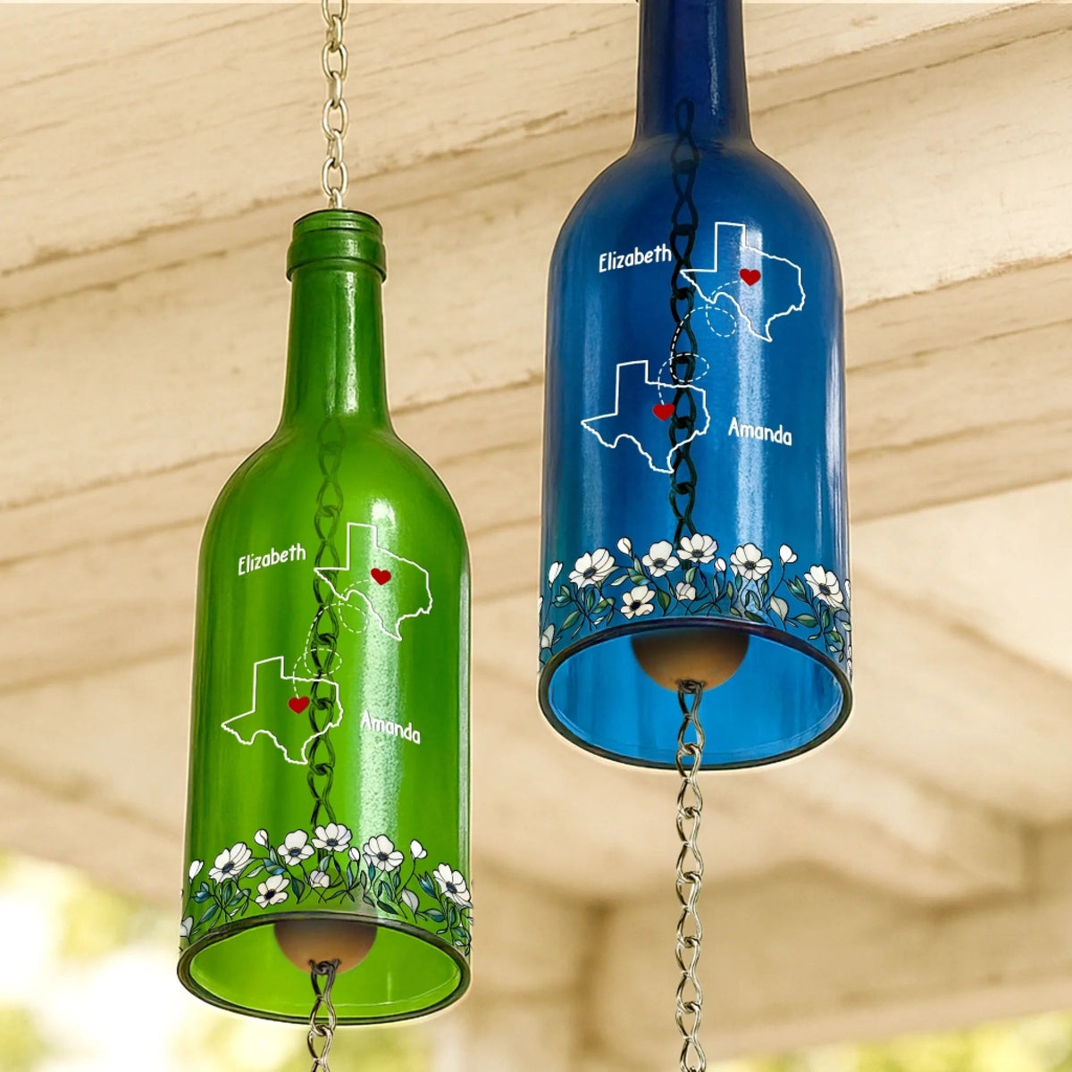 I Wish We Lived Closer - Personalized Wine Bottle Wind Chime - Gift For Sisters, Besties, Friends
