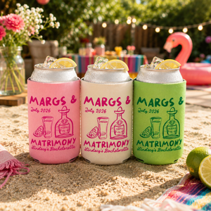 Margs and Matrimony Bachelorette Can Coolers, Personalized Can Sleeves, Custom Beach Bachelorette Party Favors, Mexico Bachelorette