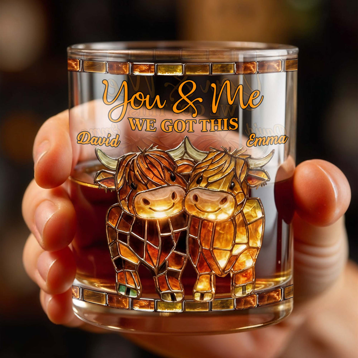 You & Me, We Got This Mosaic Cows Glass, Personalized Custom Whiskey Glass, Gift For Couples