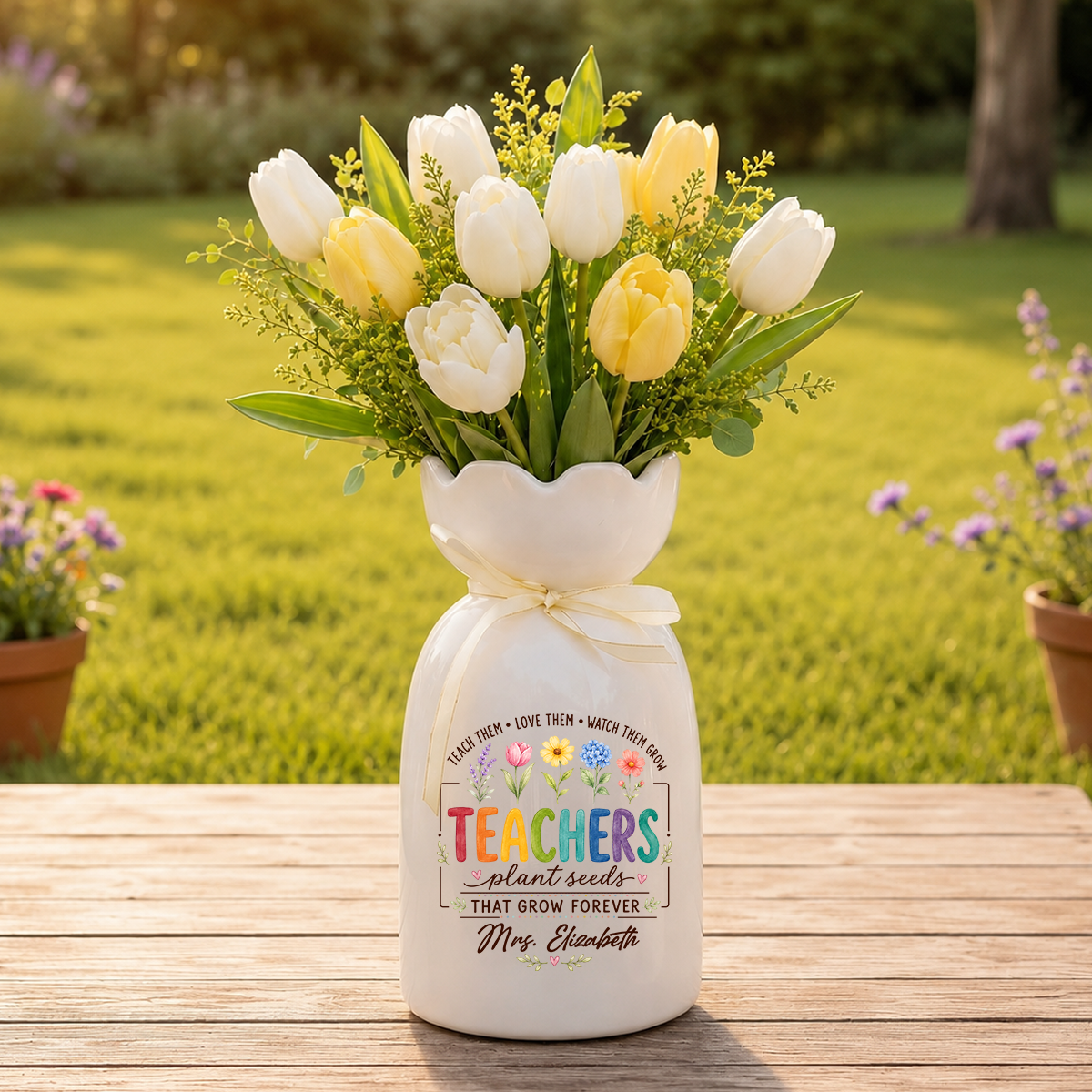Plant Seeds That Grow Forever - Personalized Custom Ribbon Tie Flower Vase