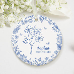 Personalized Bridesmaid Ornament, Bridesmaid Proposal Gift, Birth Month Flower Ornament, Christmas Gift For Bridesmaid, Bridal Shower Gift