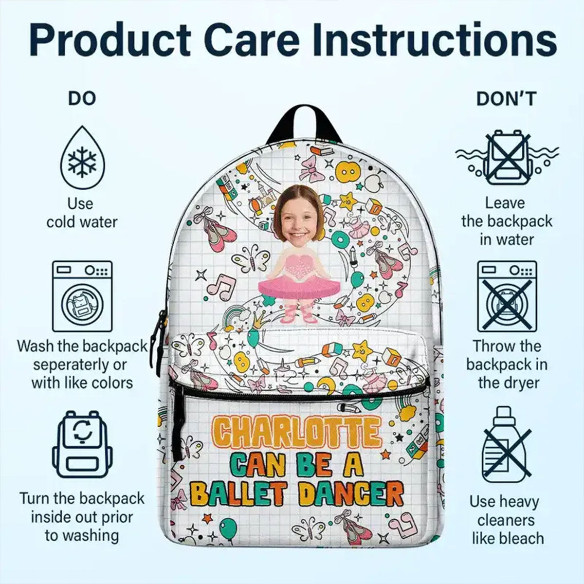 Custom Photo Kid Can Be Anything - Personalized Canvas Backpack