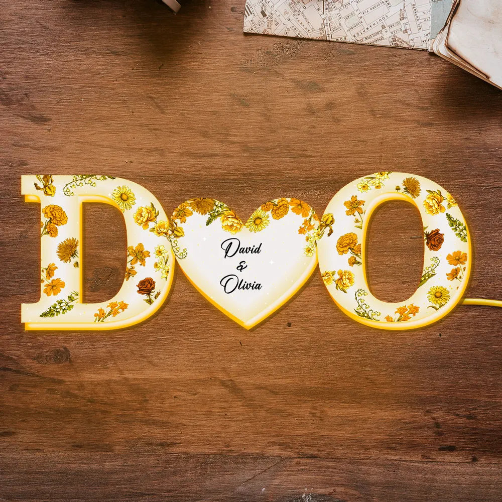 Couple Initials Floral Theme - Personalized Acrylic Light Box - Anniversary Gift For Couple