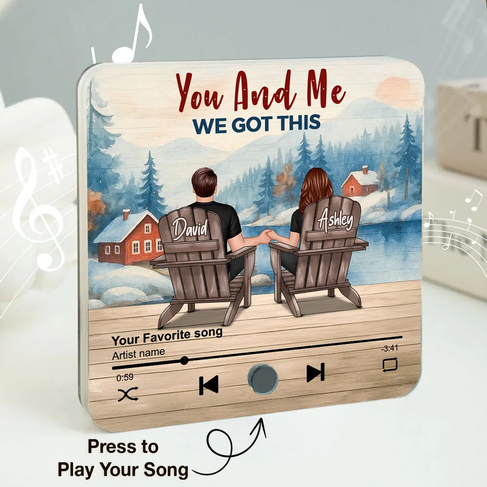 Peaceful Lakeside Forest Scene Sitting Couple - Personalized Music Magnet - Valentine's Day Gift For Couple