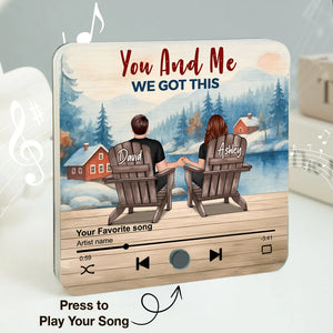 Peaceful Lakeside Forest Scene Sitting Couple - Personalized Music Magnet - Valentine's Day Gift For Couple
