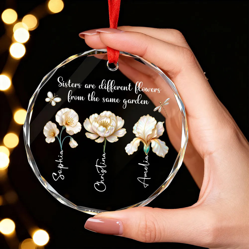 3D Pearl Effect Birth Flowers Sisters From The Same Garden - Personalized Crystal Ornament - Christmas Gift For Sisters, Besties