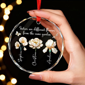 3D Pearl Effect Birth Flowers Sisters From The Same Garden - Personalized Crystal Ornament - Christmas Gift For Sisters, Besties