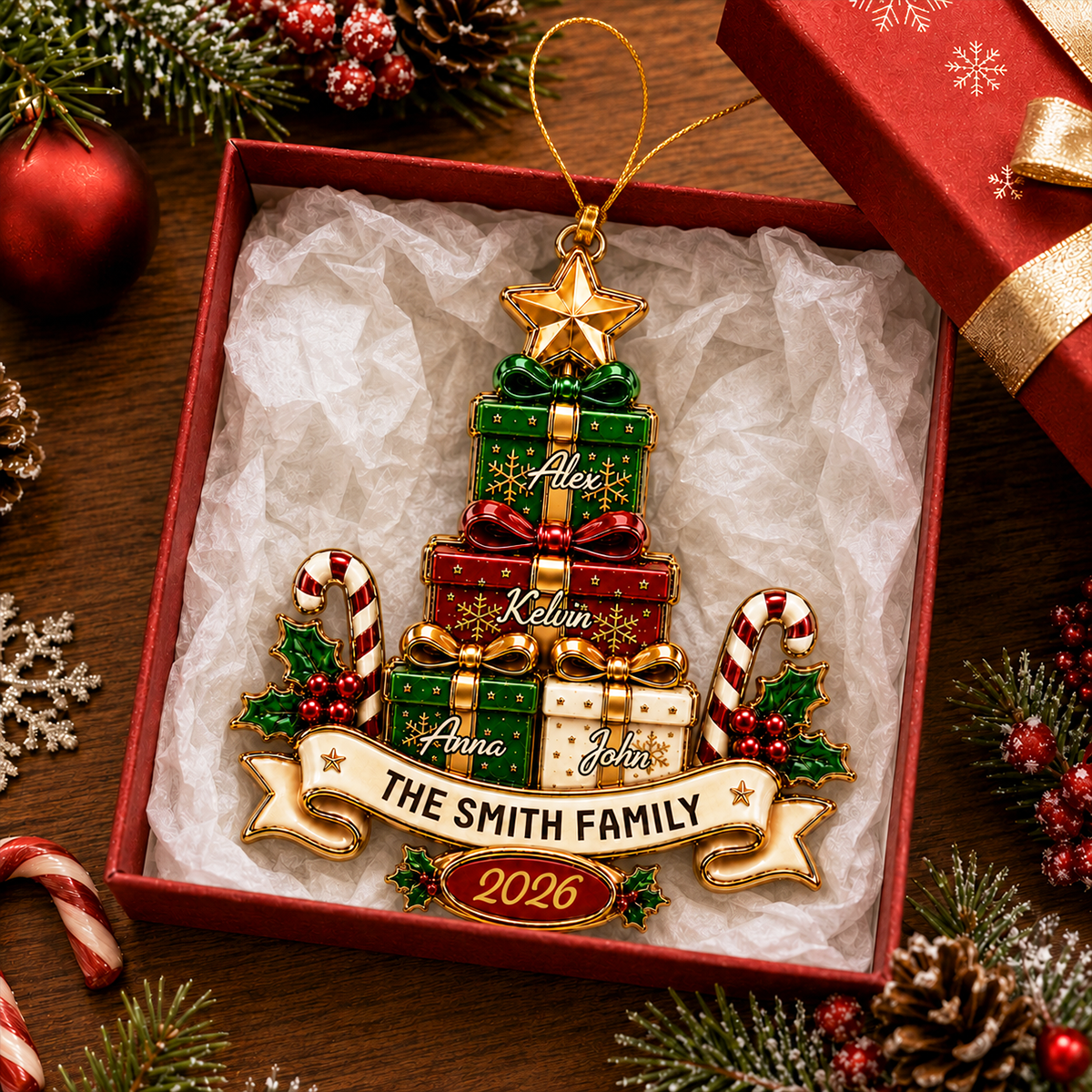 Wrapped In Love Always Family Christmas - Family Ornament - Real 3D Raised Ornament