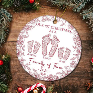 First Christmas As A Family Of Four Toile Footprints - Personalized Ornament - Gift For Family
