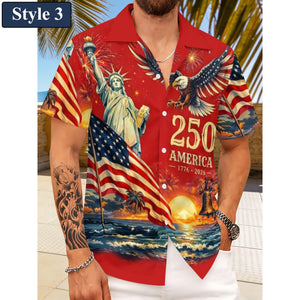 Men's Hawaiian Shirt America's Freedom 250th Anniversary,1776-2026 Patriotic Short Sleeve Button Down Vintage Shirt,United States 250 Years