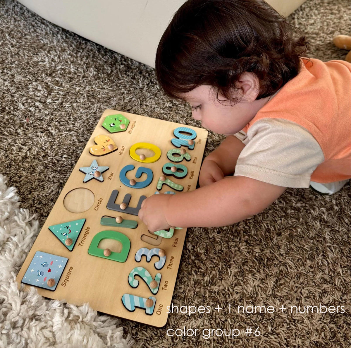 Preschool Educational Name Puzzle Gift for Boys & Girls, Custom Name Puzzle with Numbers and Geometry Shapes, Free Back Engraving Baby Gift