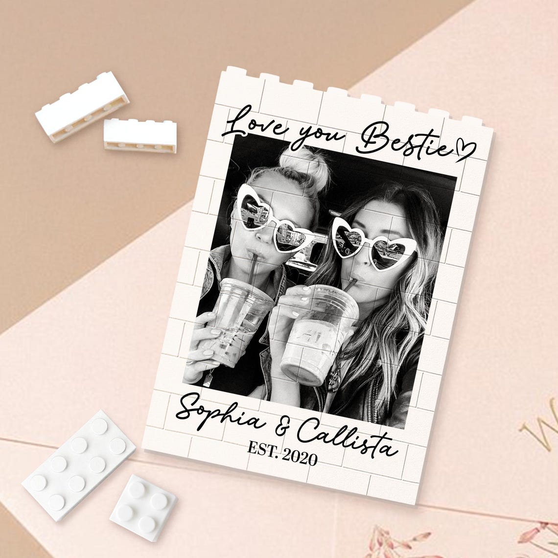Personalized Besties Photo Building Block, Best Friends Sister Birthday Gift, Friendship Puzzle Gift for Her, Bridesmaid Proposal Keepsake