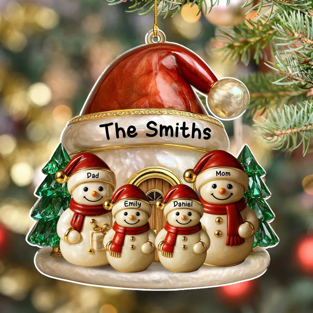 3D Effect Snowman Family Christmas Brings Lasting Joy - Personalized Acrylic Ornament - Christmas Gift For Family