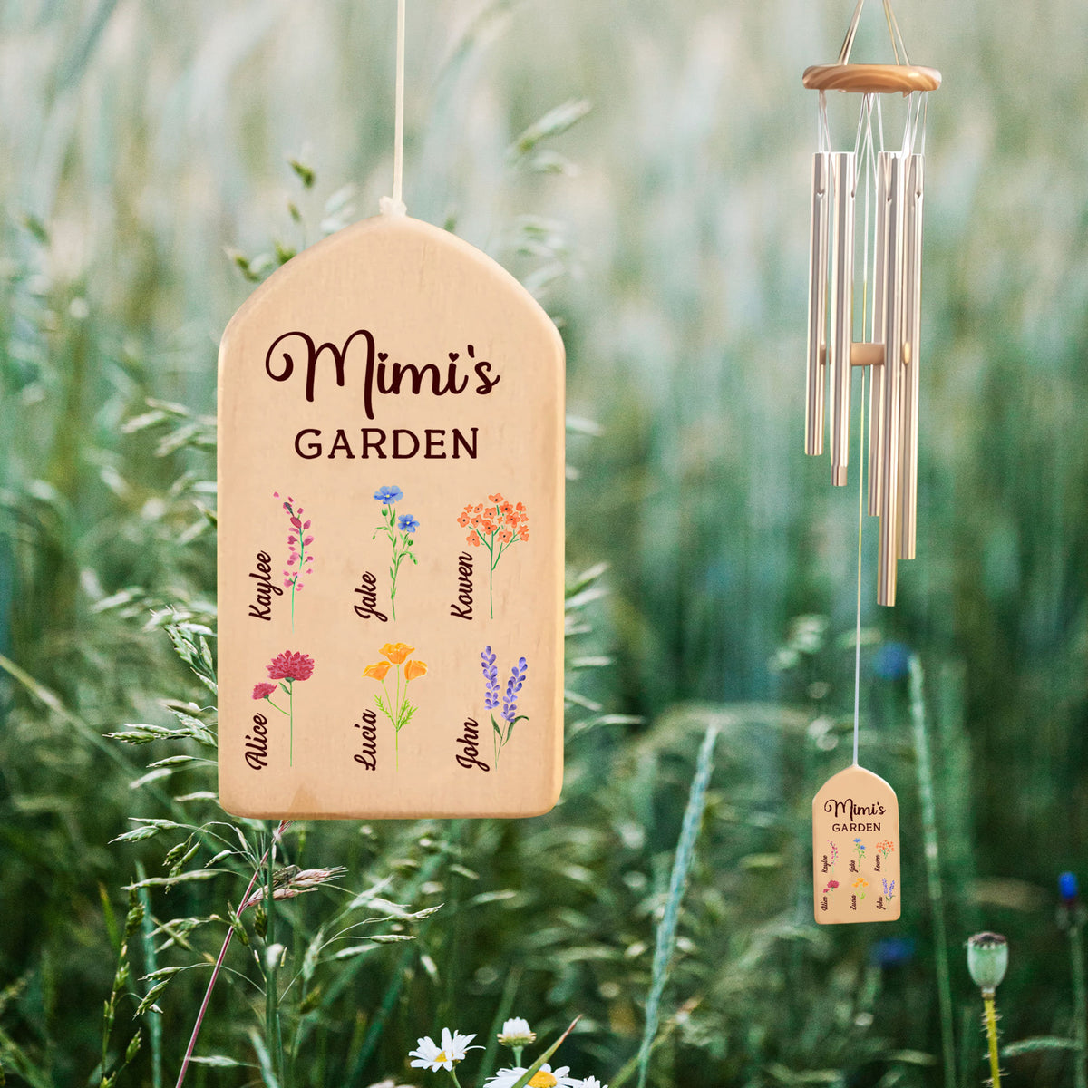 Grandma Mom's Garden Birth Month Flower With Kid Name - Personalized Windchime - Gift For Mom, Grandma, Mother's Day, Birthday Gift