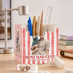 Personalized Best Dad Ever Photo Building Pen Holder, Custom Dad And Kids Photo Building Block, Father s Day Gift, New Dad Gift
