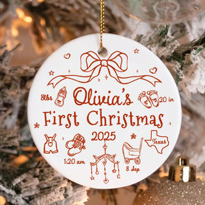 Personalized Baby First Christmas 2025 Ornament, Custom Baby Birth Stats Ornament, Baby Name Bow Ornament, New Baby Gift, Baby Newborn Gift