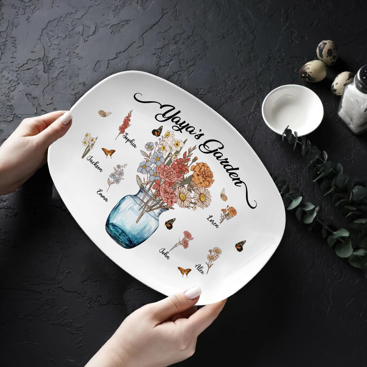 Personalized Mommy's Garden Platter, Custom Mom Plate With Kids Names, Birth Flower Platter, Mother's Day Gift for Mom, Mother, Mommy
