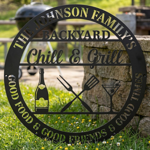 Custom Metal BBQ Sign, Personalised Family Name Grill Decor, Backyard Barbecue Wall Art Outdoor, Kitchen Sign, Father's Day Gift Housewarming