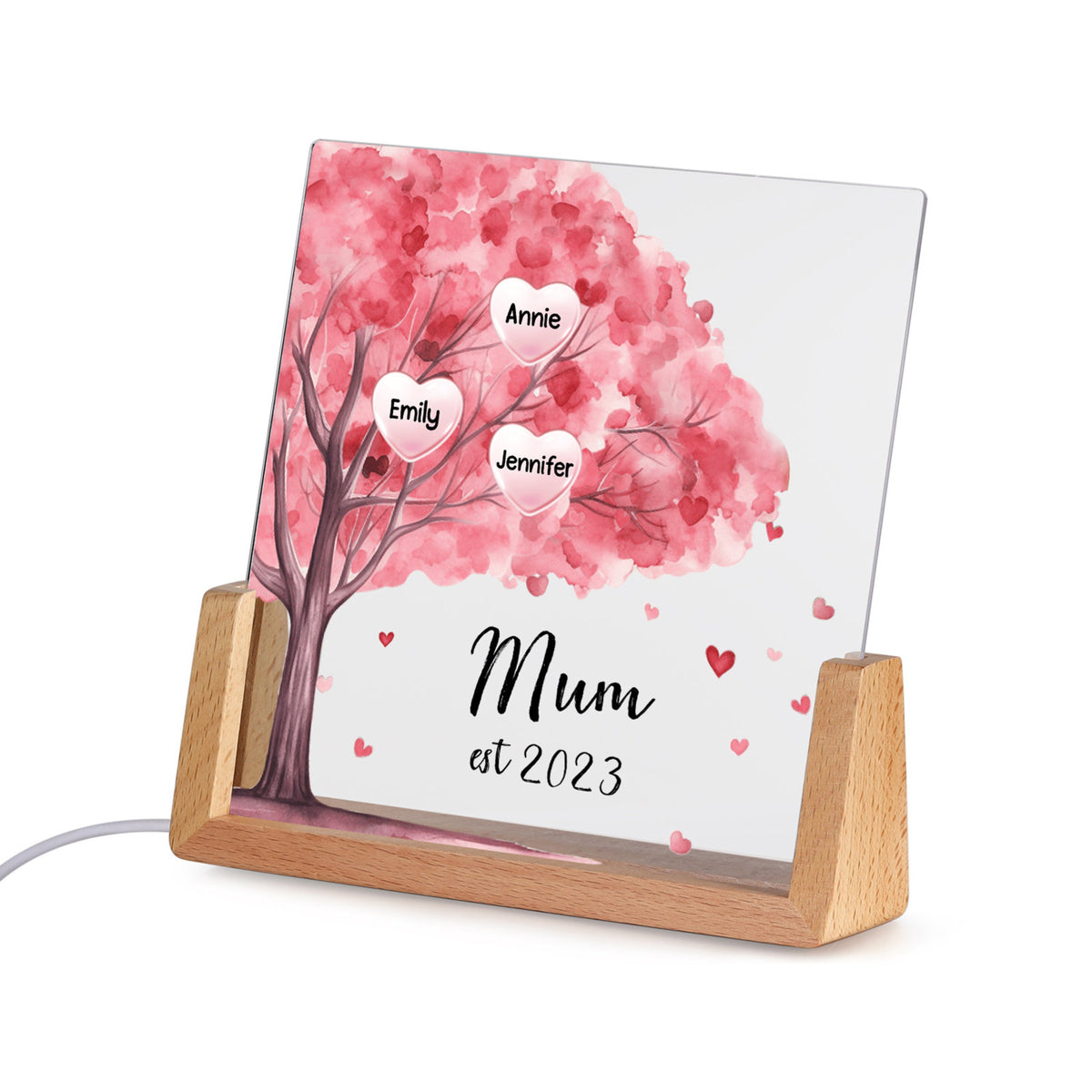 Pink Tree With Kids Name - Personalized Desk Name Plate - Mother's Day Gift For Mom, Grandma