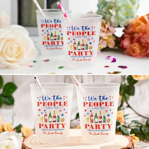 We The People Like To Party - Personalized Plastic Frosted Cup - Patriotic Gift, 4th Of July Gift, 250th Anniversary
