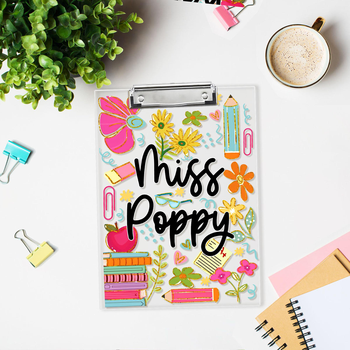 Personalized Teacher Appreciation Gift, Custom Boho Floral Teacher Clipboard, End Of Year Gift, Back To School Teacher School Supplies