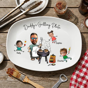 Personalized Grilling Platter with Kids Faces, Custom BBQ Plate for Dad Father s Day Gift, Grilling With Daddy Plate